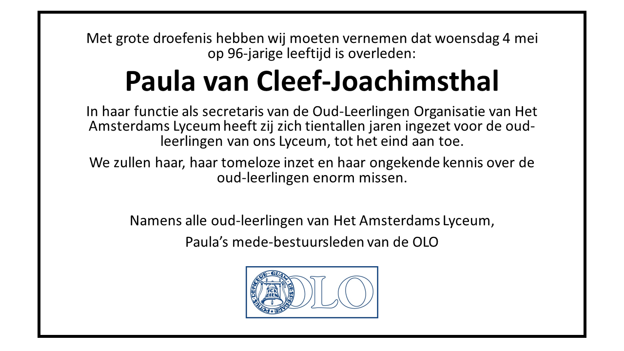 Overlijdensbericht Paula OLO